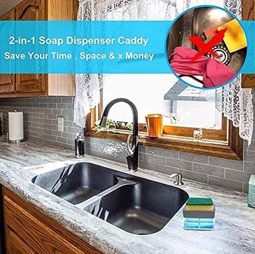 2 in 1 Liquid Soap Dispenser - Pump with Sponge Holder - Kitchen Sink Dishwasher