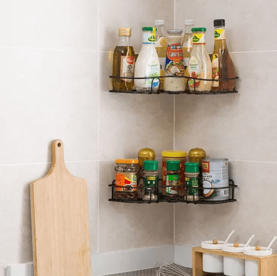 Wall Mounted No Drilling Self Adhesive Kitchen Corner Racks- Storage Basket Bathroom Corner Shelf