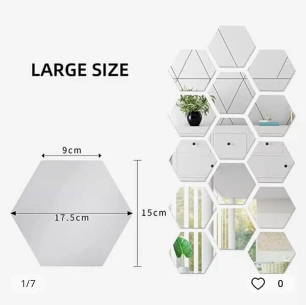Hexagon Shape Acrylic Mirror Wall Stickers (15 Pc Set)